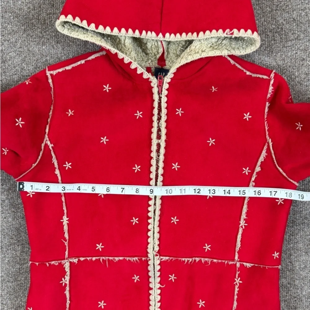 VTG Gap Kids Girl’s XL Red Faux Suede Shearling Nordic Embroidered Hooded Jacket